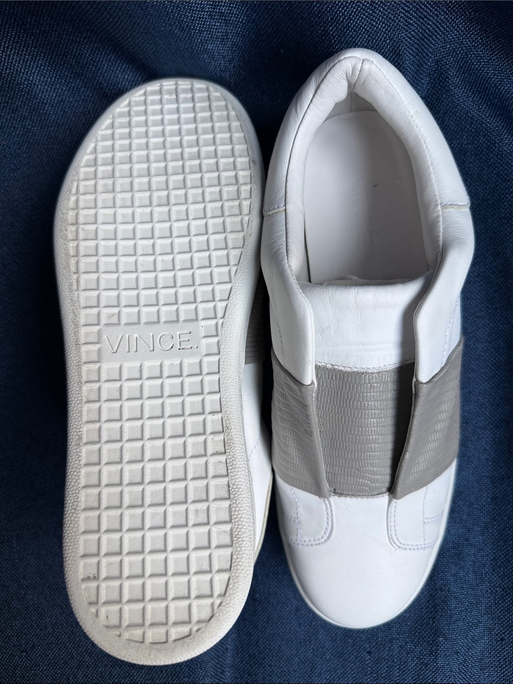 Vince Cantara Italian Leather White Grey Slip On Sneakers 2018 Discontinued Cust